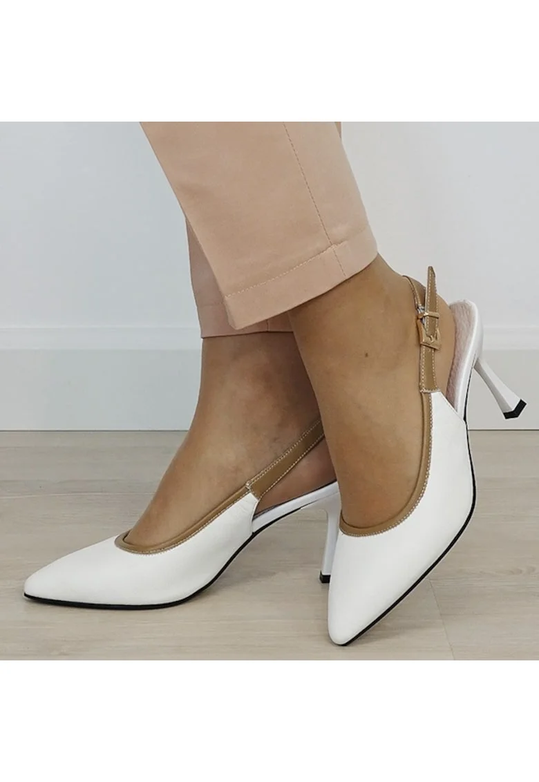 Pantofi albi decupati din piele naturala BY6880-2 02 19704, Alb