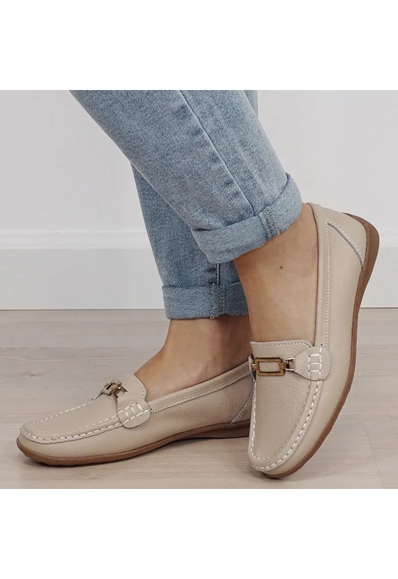 Mocasini bej de tip loafers din piele naturala 0511 01 19441, Bej