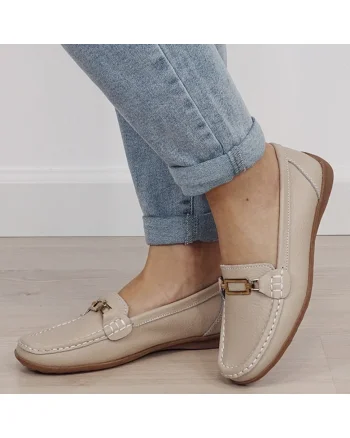 Mocasini bej de tip loafers din piele naturala 0511 01 19441, Bej