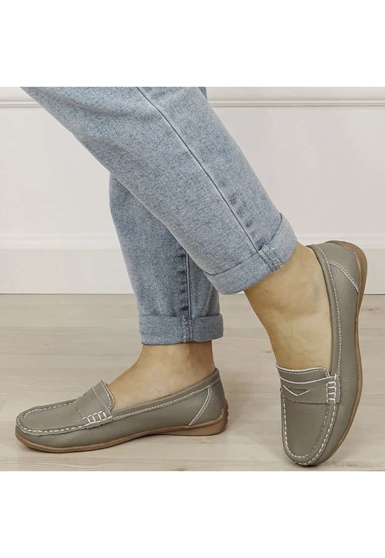 Mocasini gri din piele naturala 5128 M4 19301, Gri