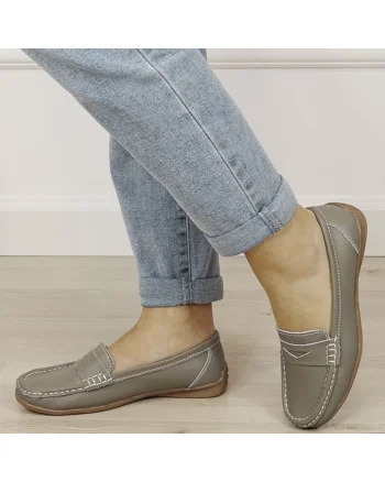 Mocasini gri din piele naturala 5128 M4 19301, Gri