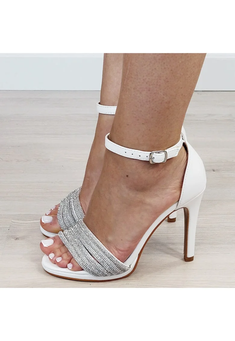 Sandale albe elegante cu toc stiletto N24-098 M12 17564, Alb