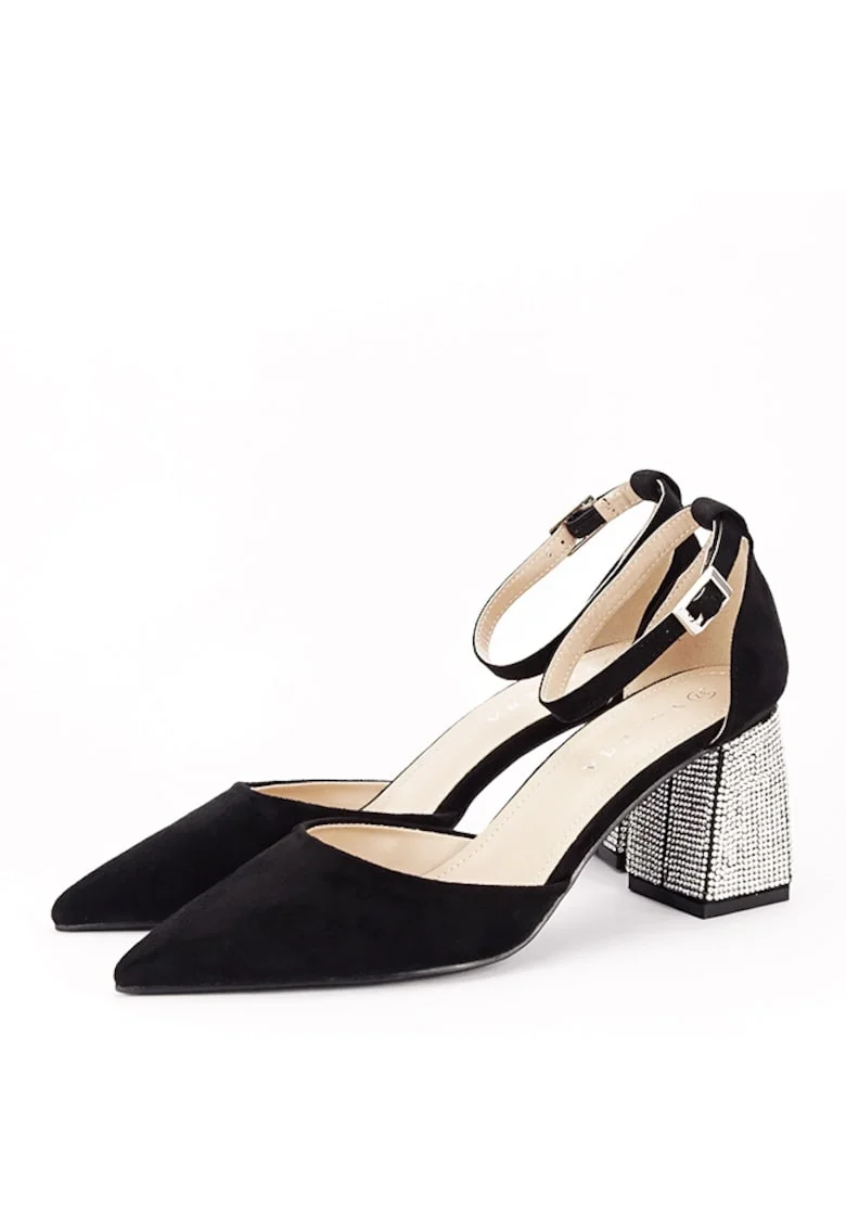 Pantofi negri eleganti cu pietricele argintii BSD42-1 04 16146, Negru