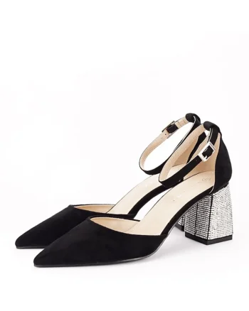 Pantofi negri eleganti cu pietricele argintii BSD42-1 04 16146, Negru