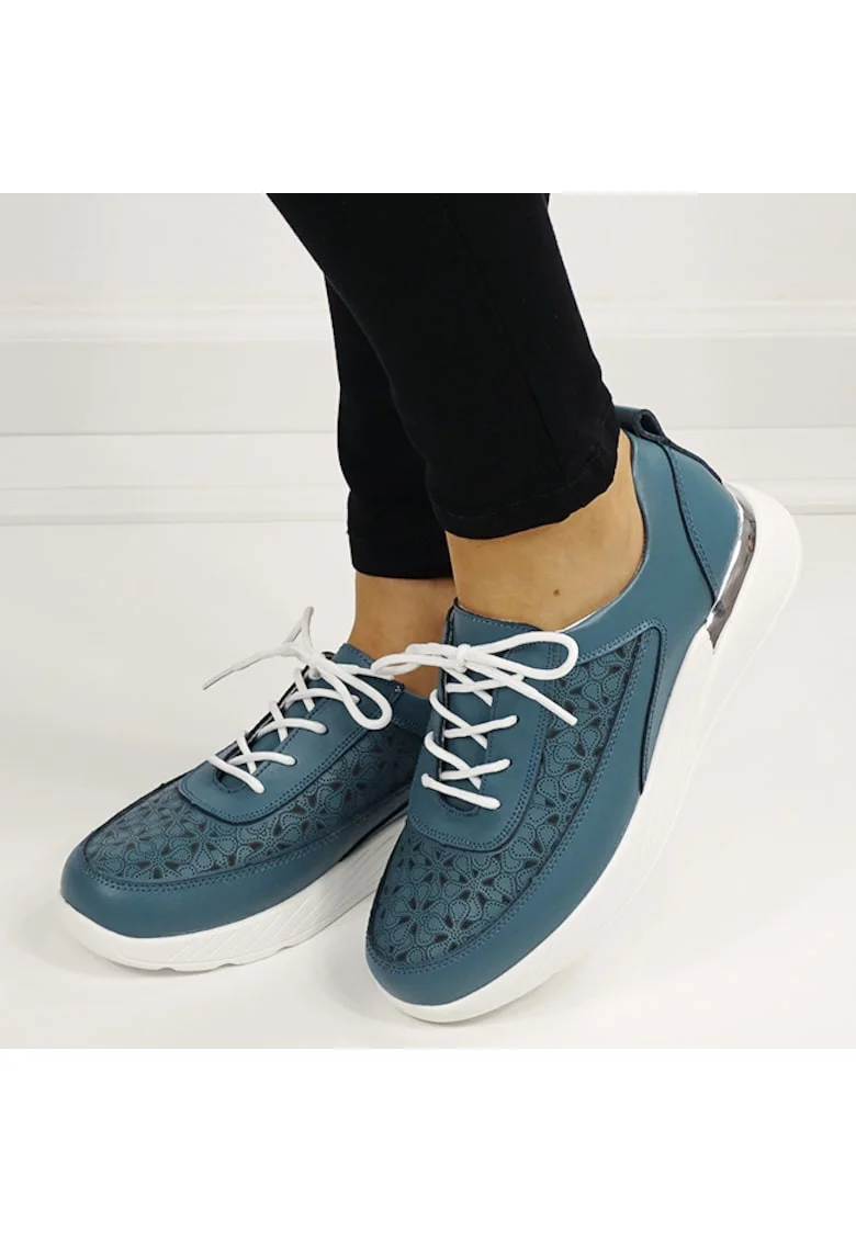 Sneakersi albastri din piele naturala 5108 M7 16453, Bleumarin