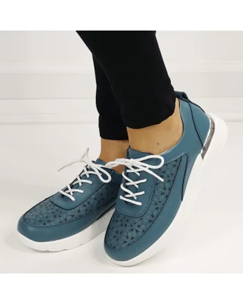 Sneakersi albastri din piele naturala 5108 M7 16453, Bleumarin