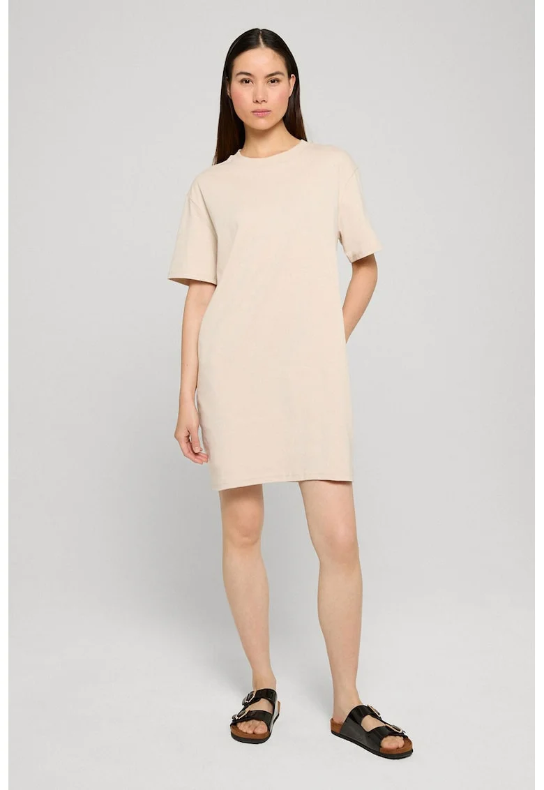 Rochie-tricou scurta cu buzunare, Crem