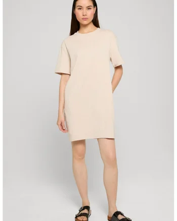 Rochie-tricou scurta cu buzunare, Crem