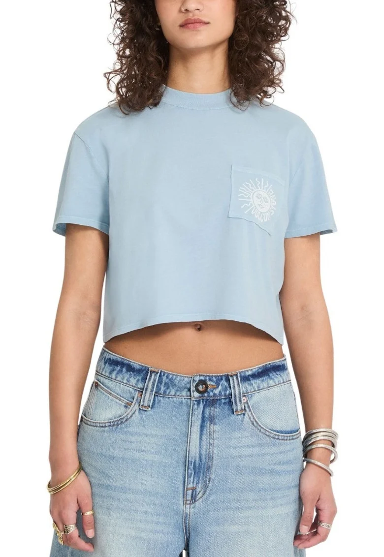 Tricou crop cu buzunar aplicat, din bumbac organic Pocket Dial