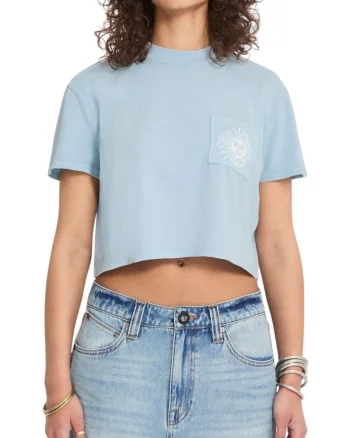 Tricou crop cu buzunar aplicat, din bumbac organic Pocket Dial