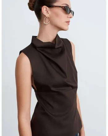 Bluza dama,  Bluza fara maneci, drapaj, maro cafea