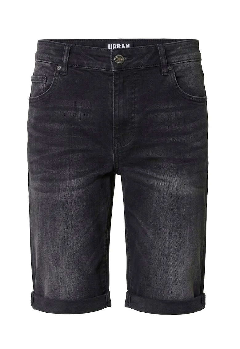 Bermude din denim cu terminatie plisata, Black Onyx