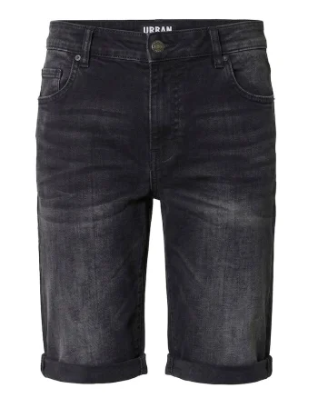 Bermude din denim cu terminatie plisata, Black Onyx