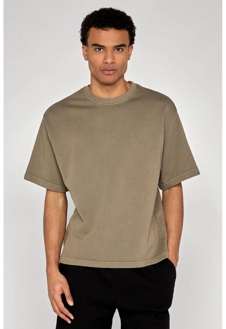 Tricou lejer cu decolteu la baza gatului, Kaki