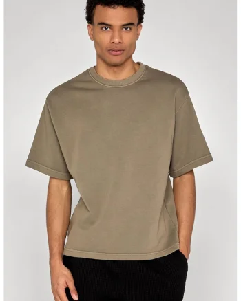 Tricou lejer cu decolteu la baza gatului, Kaki