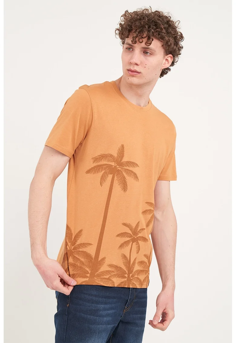 Tricou din bumbac cu imprimeu palmieri, Portocaliu