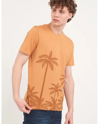 Tricou din bumbac cu imprimeu palmieri, Portocaliu