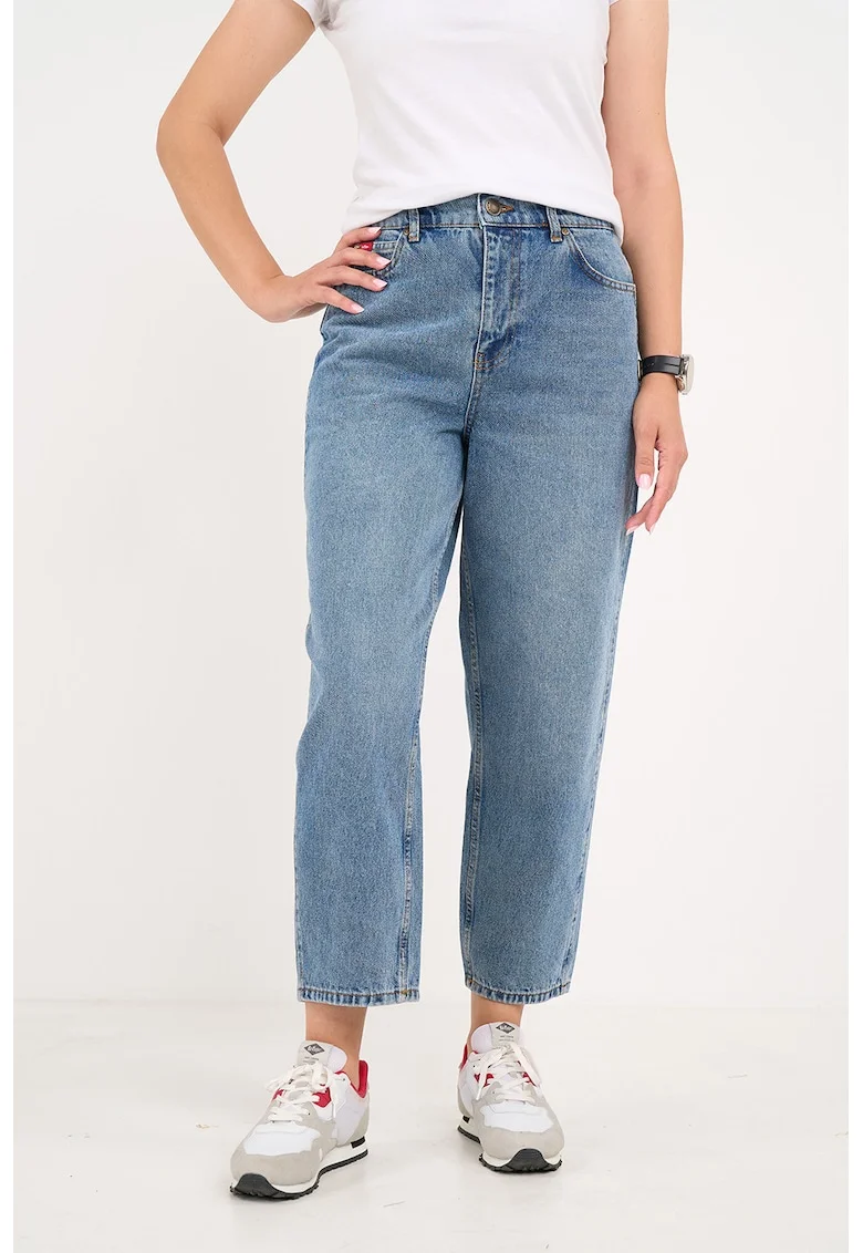 Blugi crop cu croiala mom-fit, Albastru pastel