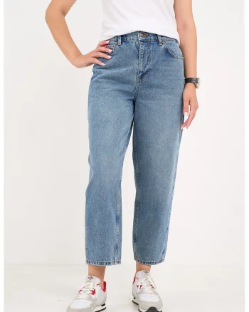 Blugi crop cu croiala mom-fit, Albastru pastel
