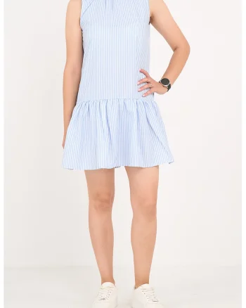 Rochie scurta cu dungi, Alb/Albastru deschis