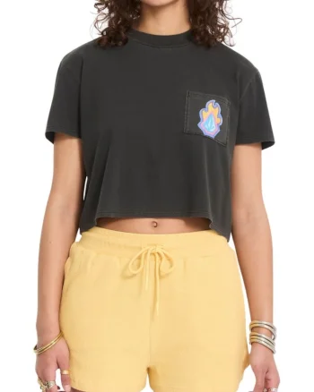 Tricou crop cu buzunar aplicat Pocket Dial