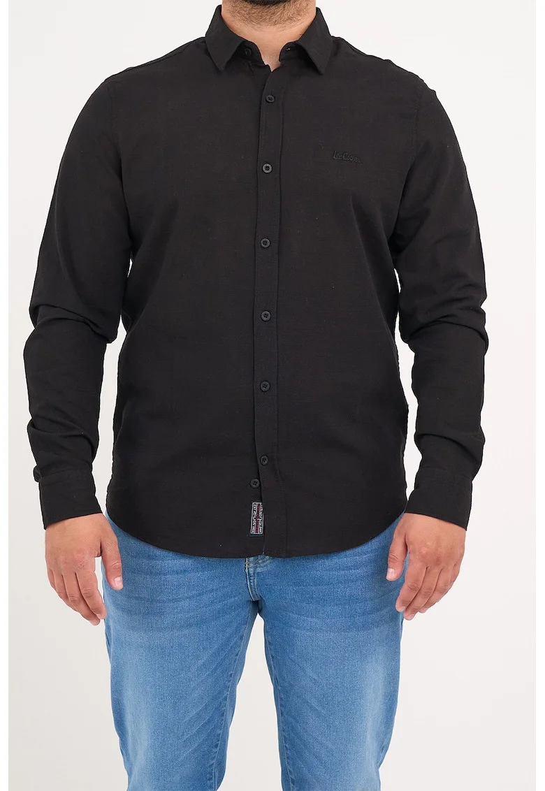 Camasa din bumbac cu logo discret, Negru