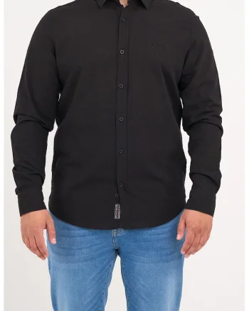 Camasa din bumbac cu logo discret, Negru