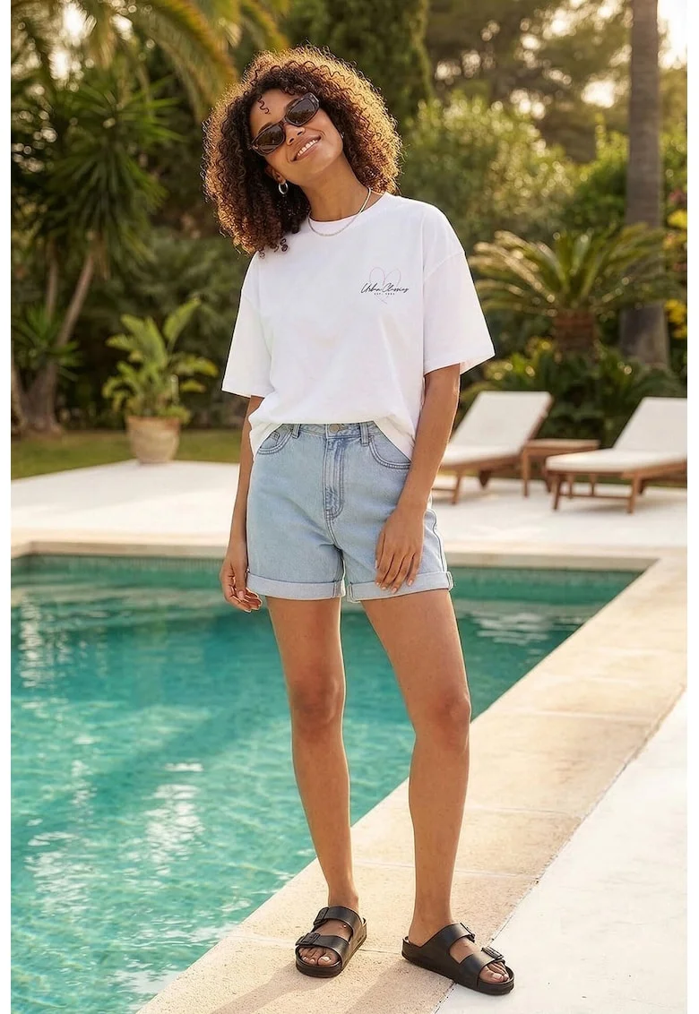 Tricou de bumbac cu imprimeu floral pe spate, Alb