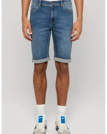 Bermude din denim cu terminatie plisata, Albastru prafuit