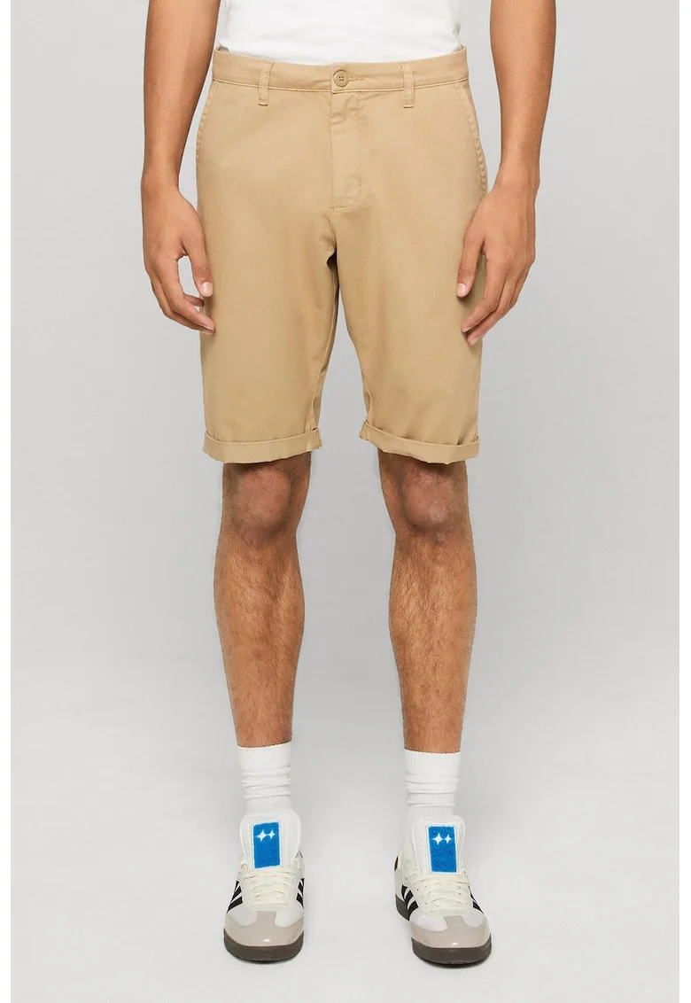 Pantaloni scurti chino cu talie medie, Bej inchis