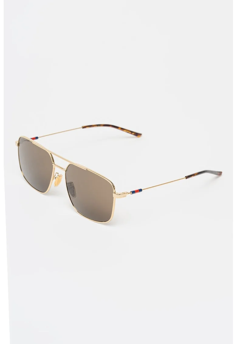 Ochelari de soare cu rama metalica, Auriu/Maro cognac