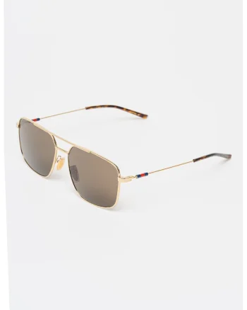 Ochelari de soare cu rama metalica, Auriu/Maro cognac