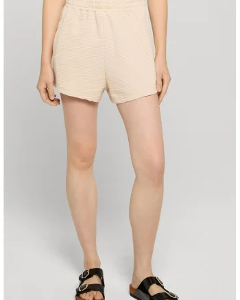 Pantaloni scurti cu talie medie si elastica, Crem