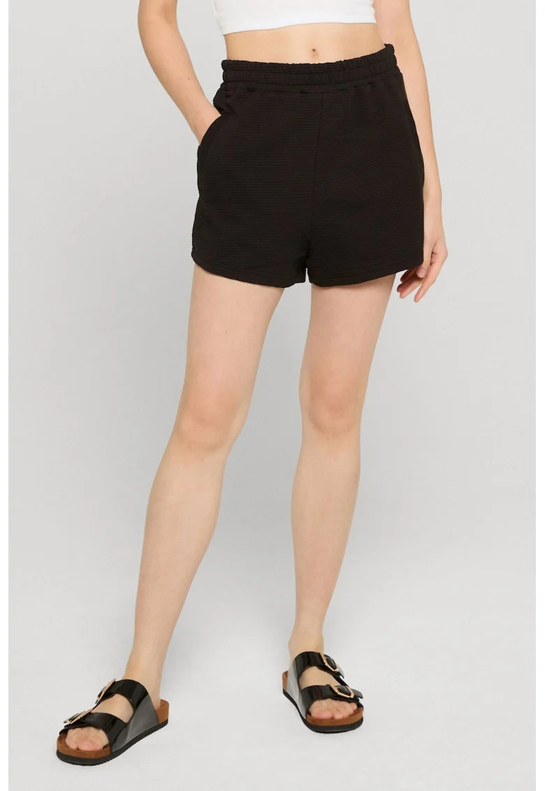 Pantaloni scurti cu talie medie si elastica, Negru