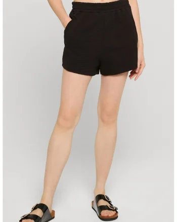 Pantaloni scurti cu talie medie si elastica, Negru