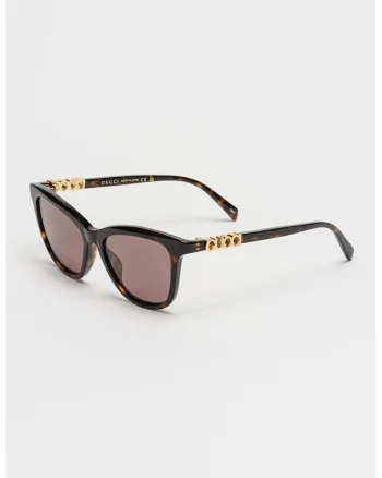 Ochelari de soare cat-eye cu logo metalic, Auriu/Negru/Maro scortisoara