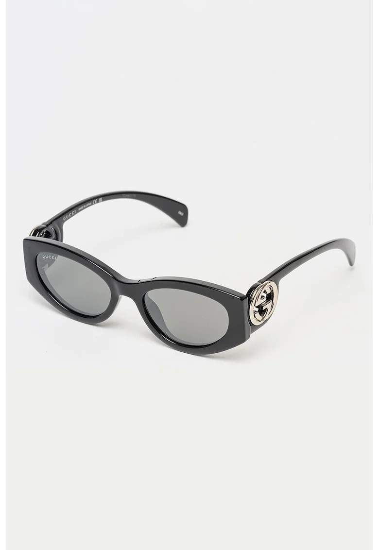 Ochelari de soare cat-eye cu logo lateral, Negru/Argintiu