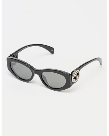 Ochelari de soare cat-eye cu logo lateral, Negru/Argintiu