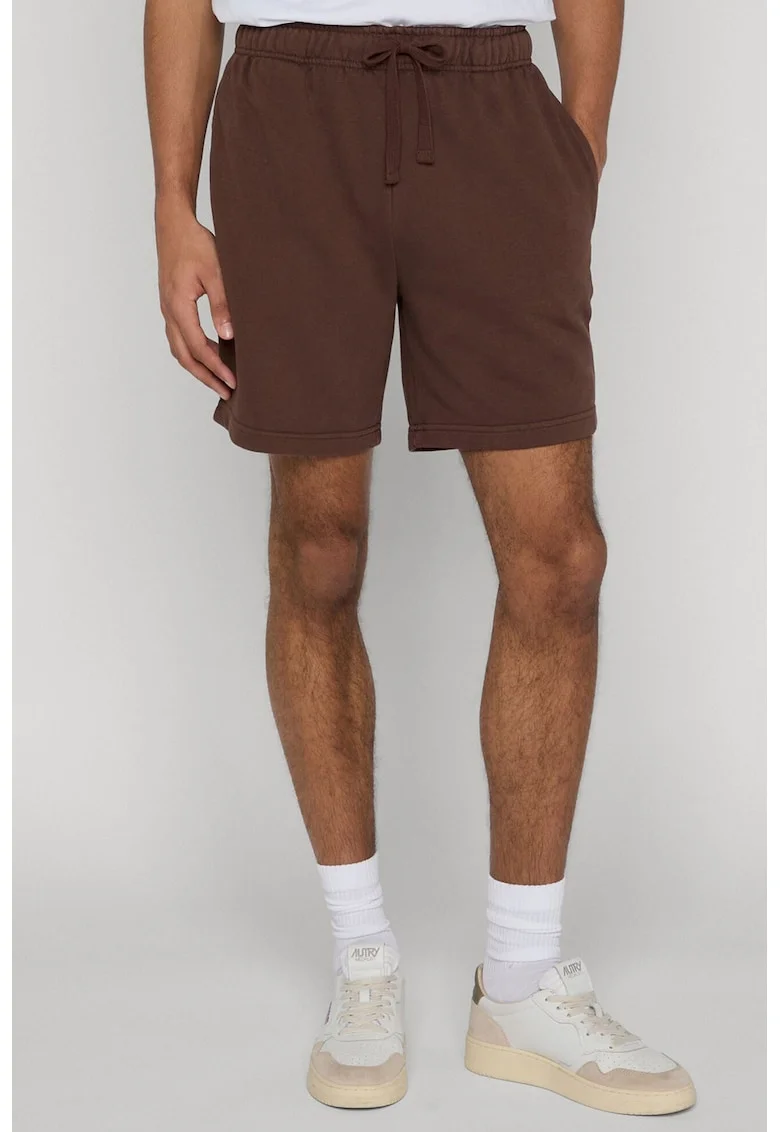 Pantaloni scurti din amestec de bumbac cu snur, Maro inchis