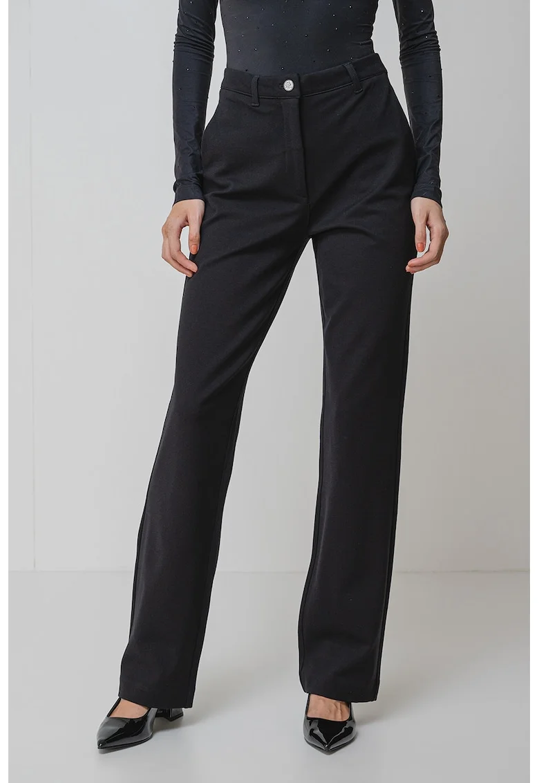 Pantaloni drepti cu talie inalta, Negru