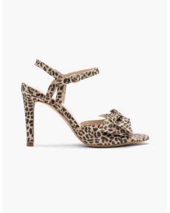 Sandale cu funda si model animal print, Negru/Bej