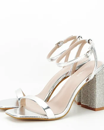 Sandale argintii cu toc gros H8-363 125