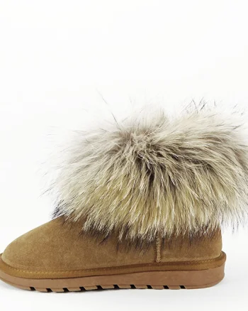 Ghete din piele naturala camel cu blanita Carina 19