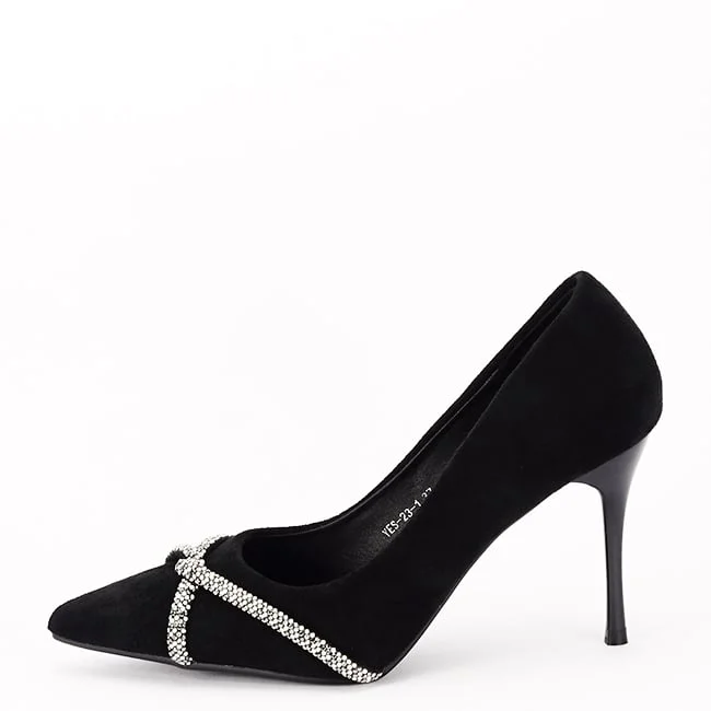 Pantofi negri eleganti cu pietricele argintii YES-23-1 03