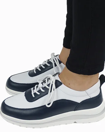 Sneakers albi bleumarin inchis din piele naturala 5090 M6
