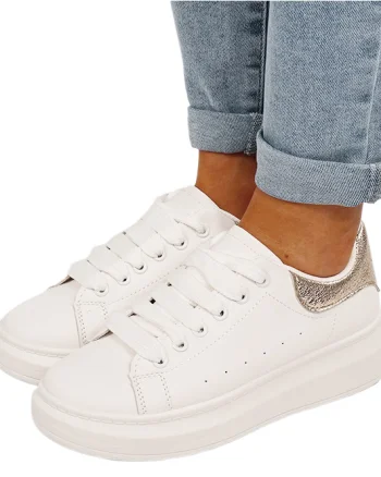 Sneakers albi aurii cu talpa groasa M-8826 M7