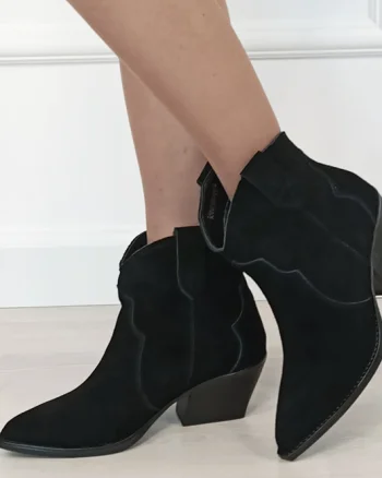 Botine negre din piele naturala cu toc comod 6338 114