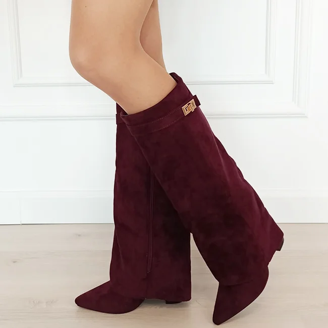 Cizme bordo elegante cu toc comod 9501A 113