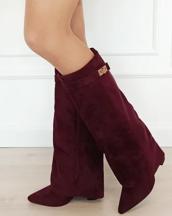 Cizme bordo elegante cu toc comod 9501A 113