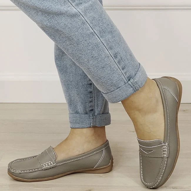 Mocasini gri din piele naturala 5128 M4
